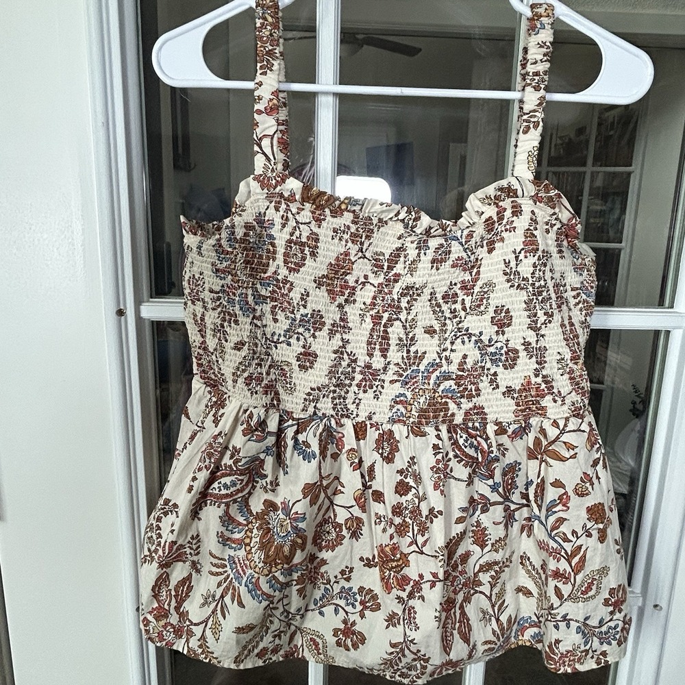 Old Navy Floral Smocked Bodice Peplum Tank Top Womens Large Earth Tones Boho - Picture 2 of 12